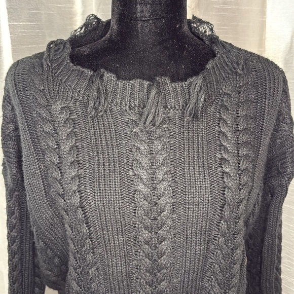 Altar’d State Black Cable Knit Fringe Boho Acrylic Relaxed Fit Sweater Womens S - Picture 2 of 9